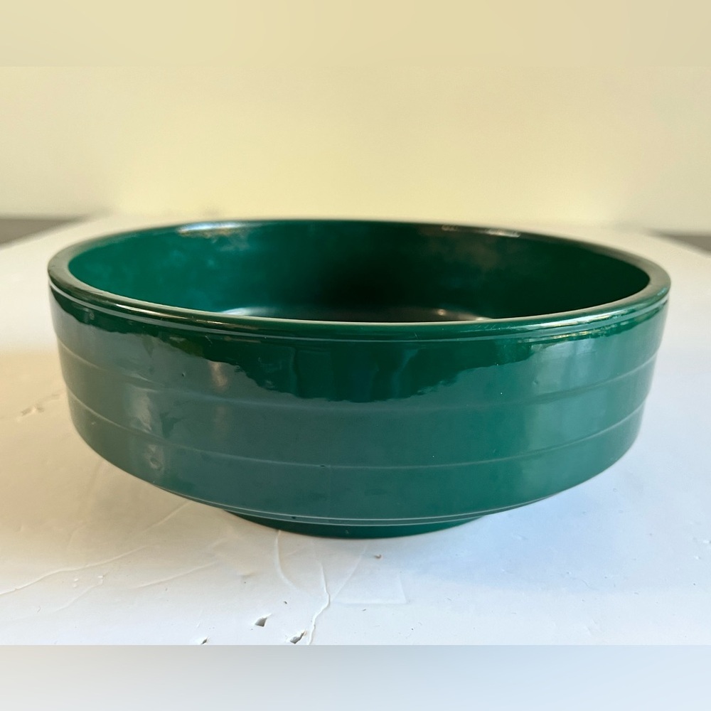 Vintage Made in Germany Green Glazed Ceramic Bowl – Ribbed Terracotta - Picture 1 of 8